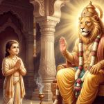 Prahlad Maharaj standing in fearless devotion before Lord Narasimha