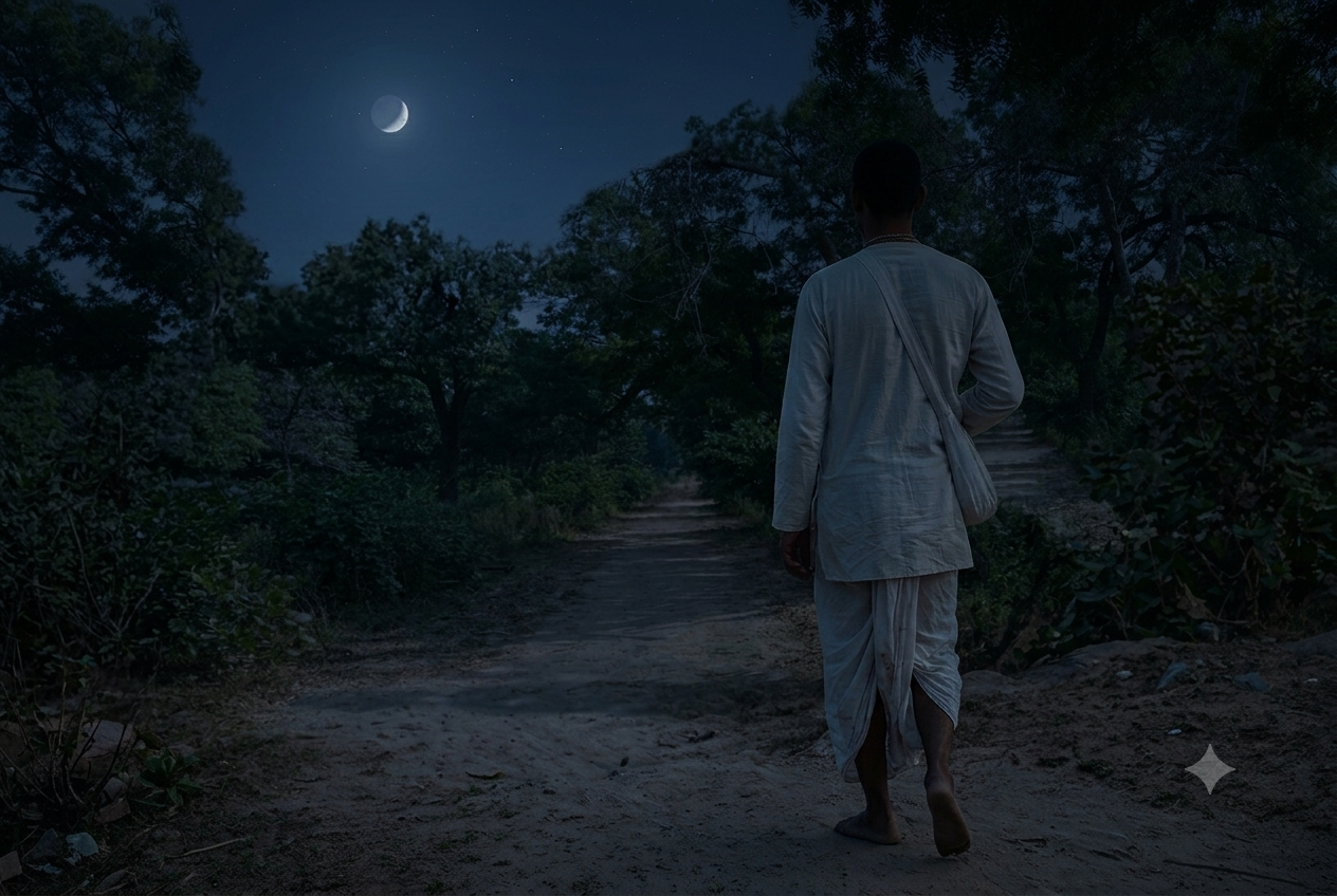 Devotees walking along the sacred path of Govardhan Parikrama